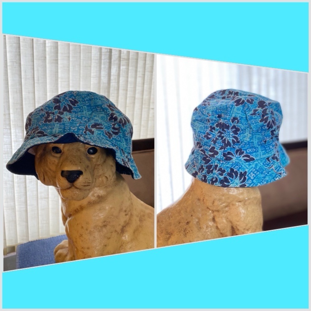 Stunning Blue Turquoise Bucket Hat with Floral Design